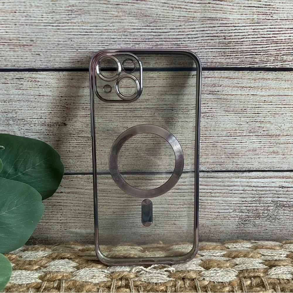 iPhone 14 Plus clear and purple case
